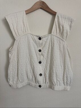 Madewell White Wide-Strap Button-Front Tank